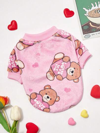 1pc Pet Fleece Sweatshirt, Cute Bear Print Design, Warm & Comfortable For Dogs & Cats