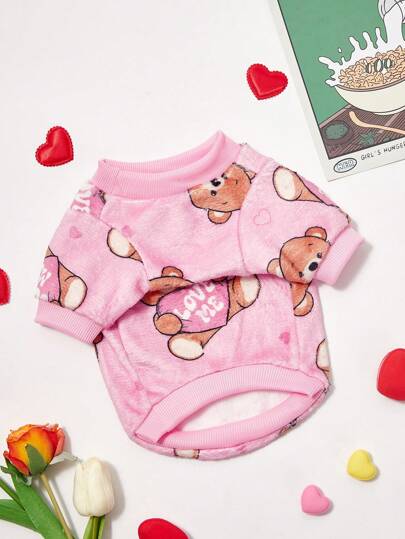 1pc Pet Fleece Sweatshirt, Cute Bear Print Design, Warm & Comfortable For Dogs & Cats