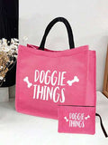 Dog Supplies "Dog Lover" Rose Red Bone Pattern Handbag Set, Gift For Dog Owners And Pet Lovers, Includes Cosmetic Bag And Mini Coin Purse, Bone Design Dogs Love, Great Gift For Mom, Teacher, Best Teacher Gift