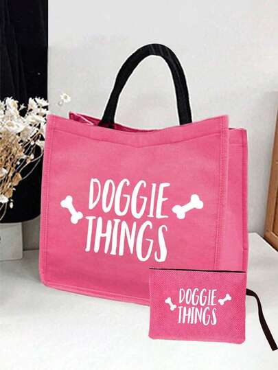 Dog Supplies "Dog Lover" Rose Red Bone Pattern Handbag Set, Gift For Dog Owners And Pet Lovers, Includes Cosmetic Bag And Mini Coin Purse, Bone Design Dogs Love, Great Gift For Mom, Teacher, Best Teacher Gift