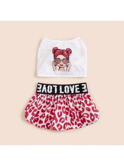 PETSIN 1pc Pet Dog Dress, 2pcs Set Dress, Cartoon Girl Leopard Print Dress, Suitable For Small/Medium , Cats, Lightweight Pet Clothes For Summer