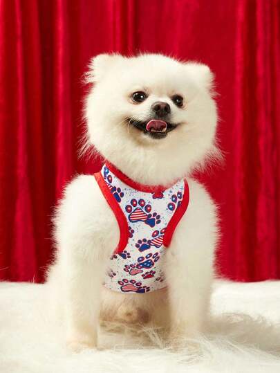 PETSIN Independence Day Vest With Dog Paw Print & Star-Stripe Pattern - Universal For Cats And Dogs