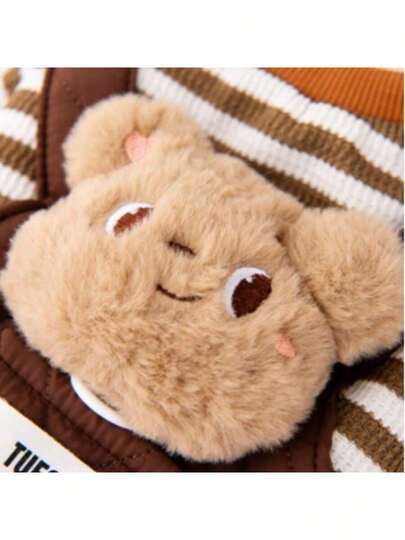 1pc Autumn/Winter Warm Thermal Lined Striped Bib Pants, Pet Clothes, Thick Soft Padded Dog Coat, Teddy/Panda Puppy Outfit, Keeps Warm Through Winter