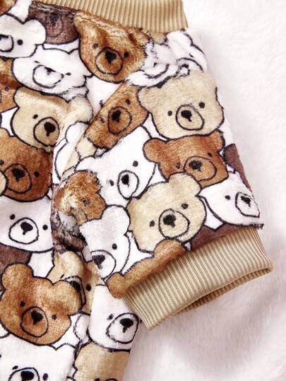 PETSIN 1 Pc Mixed Color Teddy Bear Letter Printed Flannel Pet , Autumn And Winter Thick Warm Pet Clothing