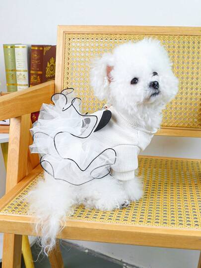 PETSIN 1pc Pet Clothing, Embroidered Cute Panda Cartoon Pattern Fluffy Skirt, Cat And Dog Universal Princess Style Dress