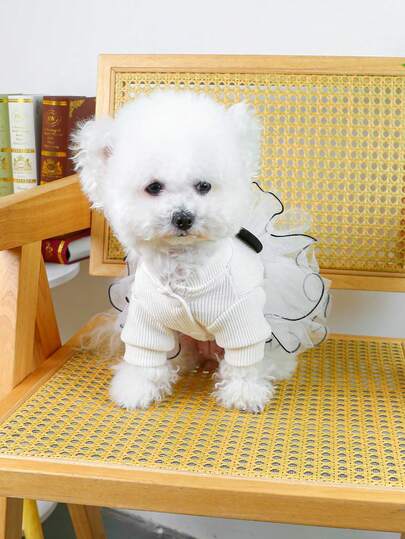 PETSIN 1pc Pet Clothing, Embroidered Cute Panda Cartoon Pattern Fluffy Skirt, Cat And Dog Universal Princess Style Dress