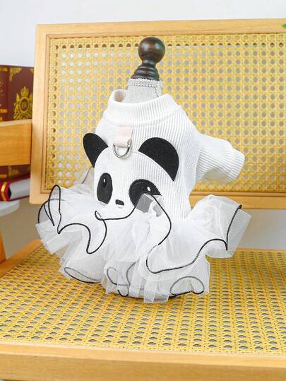 PETSIN 1pc Pet Clothing, Embroidered Cute Panda Cartoon Pattern Fluffy Skirt, Cat And Dog Universal Princess Style Dress