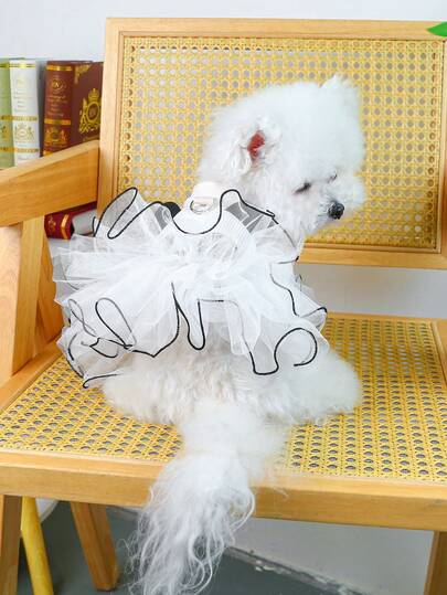 PETSIN 1pc Pet Clothing, Embroidered Cute Panda Cartoon Pattern Fluffy Skirt, Cat And Dog Universal Princess Style Dress
