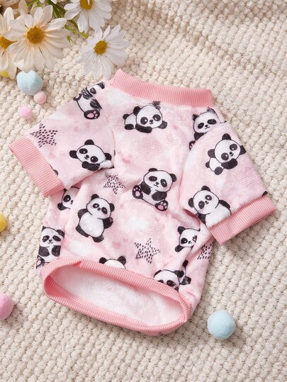 1 Printed Panda Flannel Sweatshirt, Pet Autumn And Winter Thick And Warm Pink Version