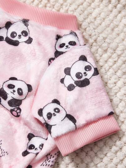 1 Printed Panda Flannel Sweatshirt, Pet Autumn And Winter Thick And Warm Pink Version