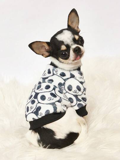 1 Printed Panda Flannel Sweatshirt, Thick And Warm For Pets In Autumn And Winter