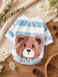 1 Pc Brown Bear Face Printed Flannel Sweatshirt Color Blocked Autumn And Winter Thick Warm Pet Clothing