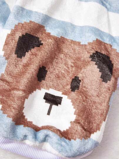 1 Pc Brown Bear Face Printed Flannel Sweatshirt Color Blocked Autumn And Winter Thick Warm Pet Clothing