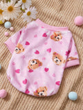 Printed Teddy Bear Love Flannel Sweatshirt, Pet Autumn And Winter Thick And Warm Pink Version
