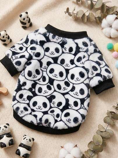 1 Printed Panda Flannel Sweatshirt, Thick And Warm For Pets In Autumn And Winter