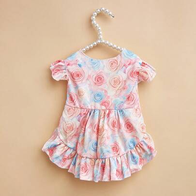 1pc Colorful Floral Bow Dress Pet Clothes, Fashionable Elegant Dress, Comfortable & Breathable Cute Cat/Dog Apparel For All Seasons