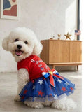 PETSIN 1pc Polyester Independence Day Themed Glamorous Mesh Pet Dress, Red Base With Blue Sparkling Star And Butterfly Patterns, Suitable For Small To Medium Cats And Dogs To Wear Indoors Or Outdoors