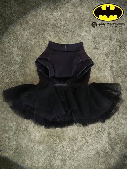 Batman X PETSIN 1pc Superhero Style Black Mesh Princess Dress For Cats And Dogs, Spring/Summer Thin, Great For Indoor Dress-Up Play Or Outdoor Ween Costume Walks