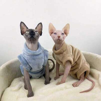 Sphynx Cat Hairless Autumn/Winter Warm Fleece Turtleneck Vest, Soft & Skin-Friendly Sleeveless Base Layer Pet Sweater, Multiple Colors, Machine Washable, Suitable For Air-Conditioned Rooms To Protect Abdomen In Summer