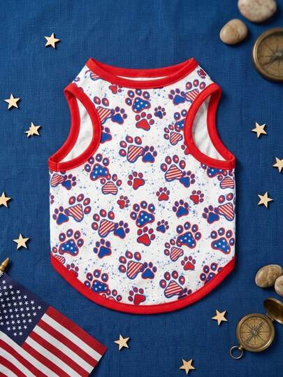 PETSIN Independence Day Vest With Dog Paw Print & Star-Stripe Pattern - Universal For Cats And Dogs
