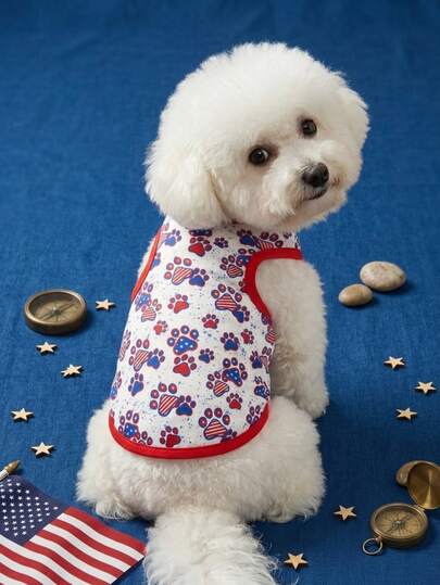 PETSIN Independence Day Vest With Dog Paw Print & Star-Stripe Pattern - Universal For Cats And Dogs