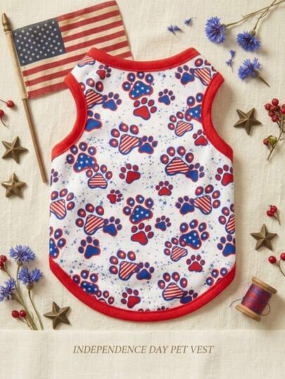 PETSIN Independence Day Vest With Dog Paw Print & Star-Stripe Pattern - Universal For Cats And Dogs