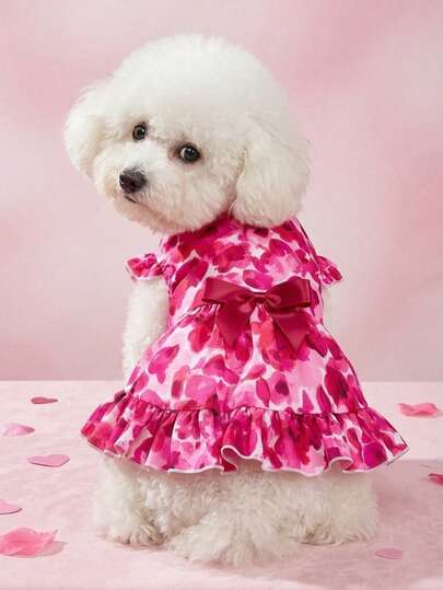 Floral Print Bow Decor Pet Dress - Great for the Summer