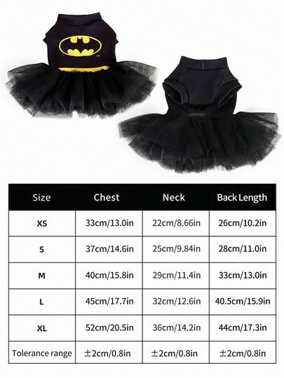 Batman X PETSIN 1pc Superhero Style Black Mesh Princess Dress For Cats And Dogs, Spring/Summer Thin, Great For Indoor Dress-Up Play Or Outdoor Ween Costume Walks