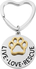 Infinity Collection Pet Rescue Keychain, Engraved Live, Love, Rescue Charm with Paw Print, Two-Tone Silver & Gold Accessories, Gifts for Dog & Cat Lovers