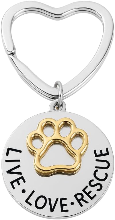 Infinity Collection Pet Rescue Keychain, Engraved Live, Love, Rescue Charm with Paw Print, Two-Tone Silver & Gold Accessories, Gifts for Dog & Cat Lovers