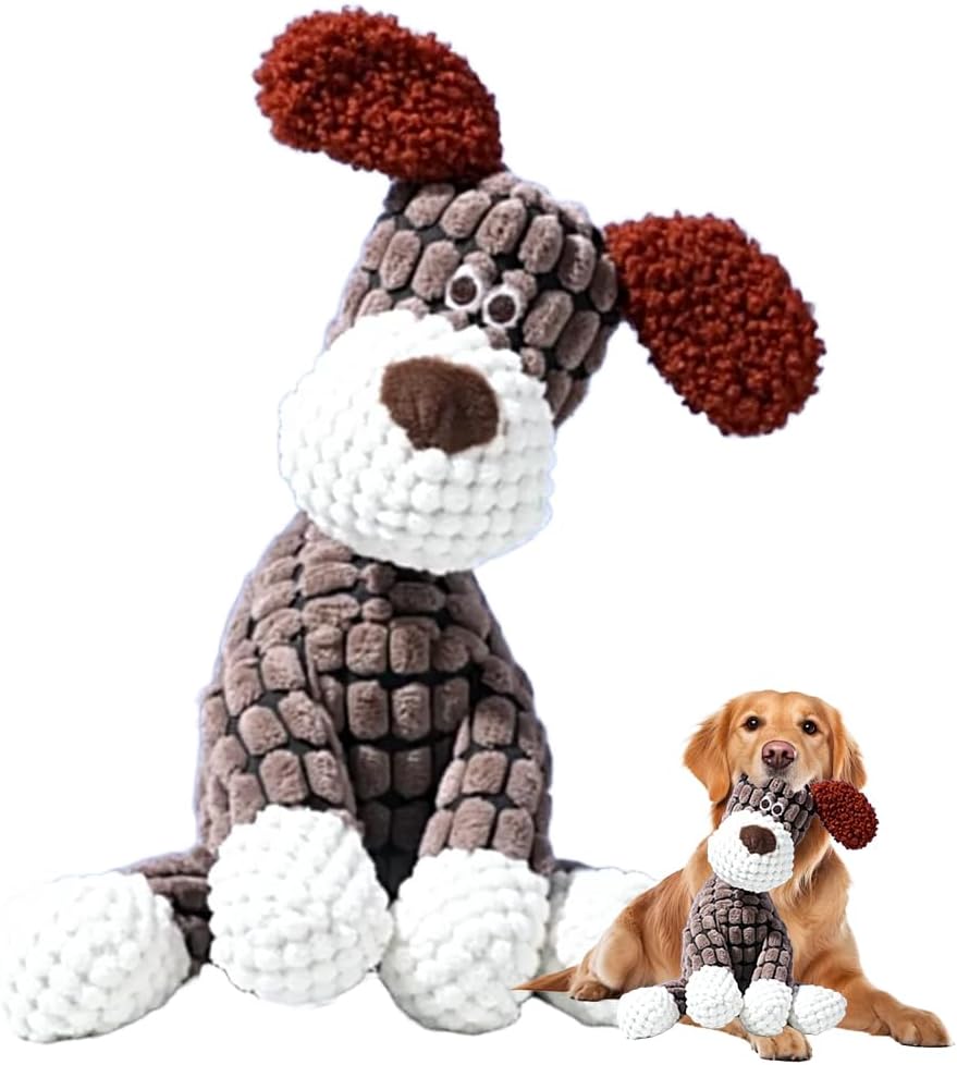 2026 New Dog Toys, Indestructible Plush Dog Toy for Aggressive Chewers, Interactive Squeaky Soft Puppy Chew Toy, Durable Teething Toys for Small Medium Large Dogs (Brown)