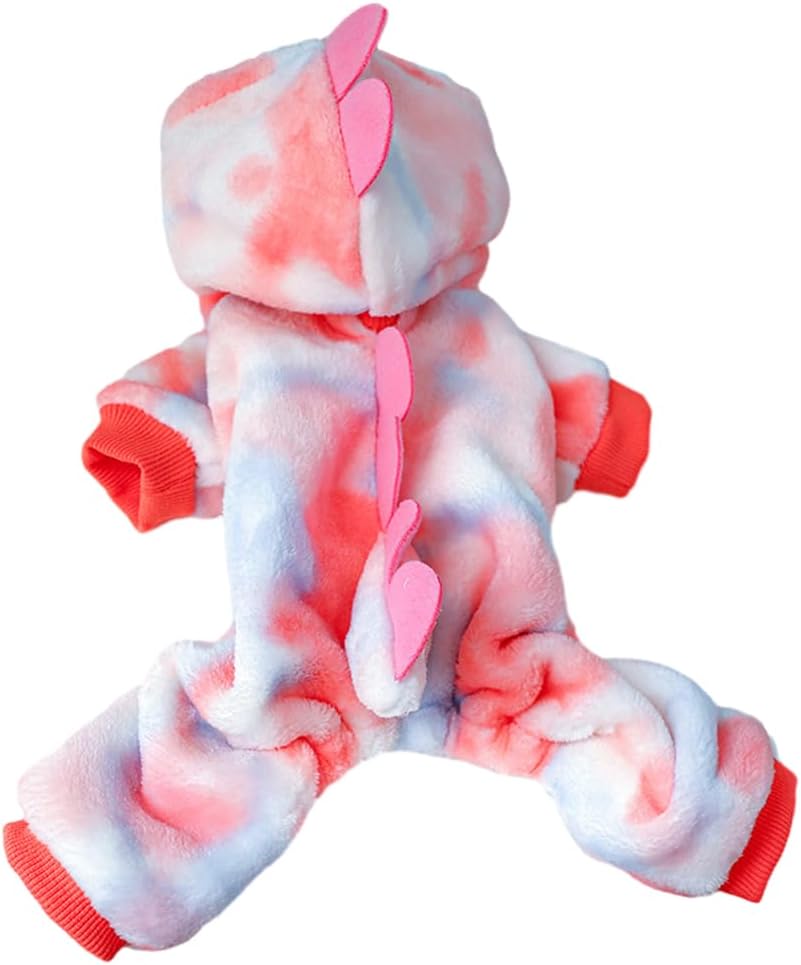 Dinosaur Dog Clothes for Small Dog Girl Boy, Fleece Winter Puppy Hoodies with Leash Ring, Cold Weather Coat for Cat, Funny Dinosaur Costume for Christmas Halloween.