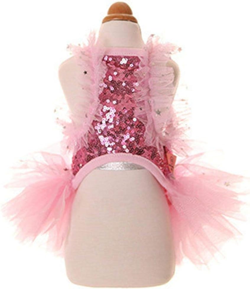 Fashion Sweet Puppy Dog Blingbling Princess Skirt Pet Dog Lace Cake Camisole Tutu Dress Pink Medium