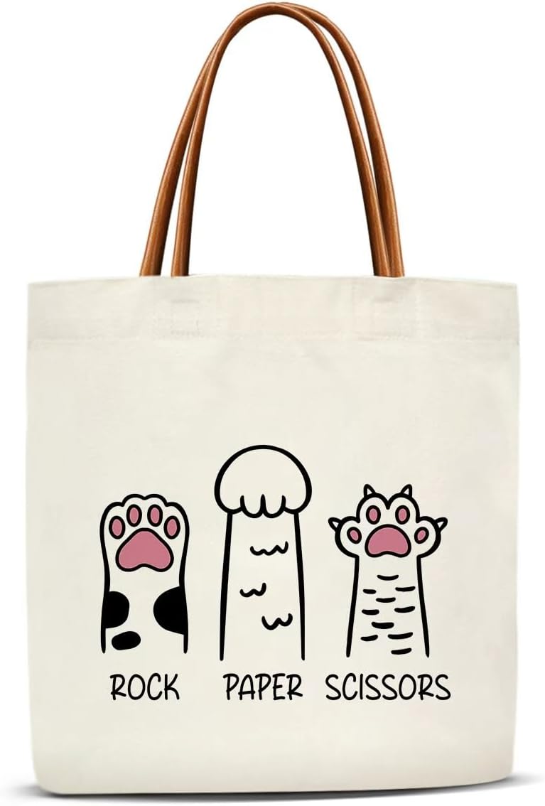 Pet Paw Canvas Tote Bag for Women, Dog Cat Aesthetics Tote Bag, Dog Cat Mom Gifts for Women Pet Owner Reusable Christmas Gifts Beach Bags -07