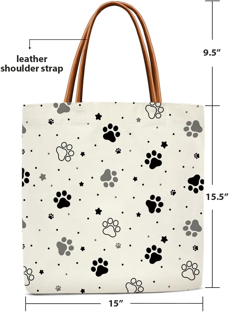 Pet Paw Canvas Tote Bag for Women, Dog Cat Aesthetics Tote Bag, Dog Cat Mom Gifts for Women Pet Owner Reusable Christmas Gifts Beach Bags -07