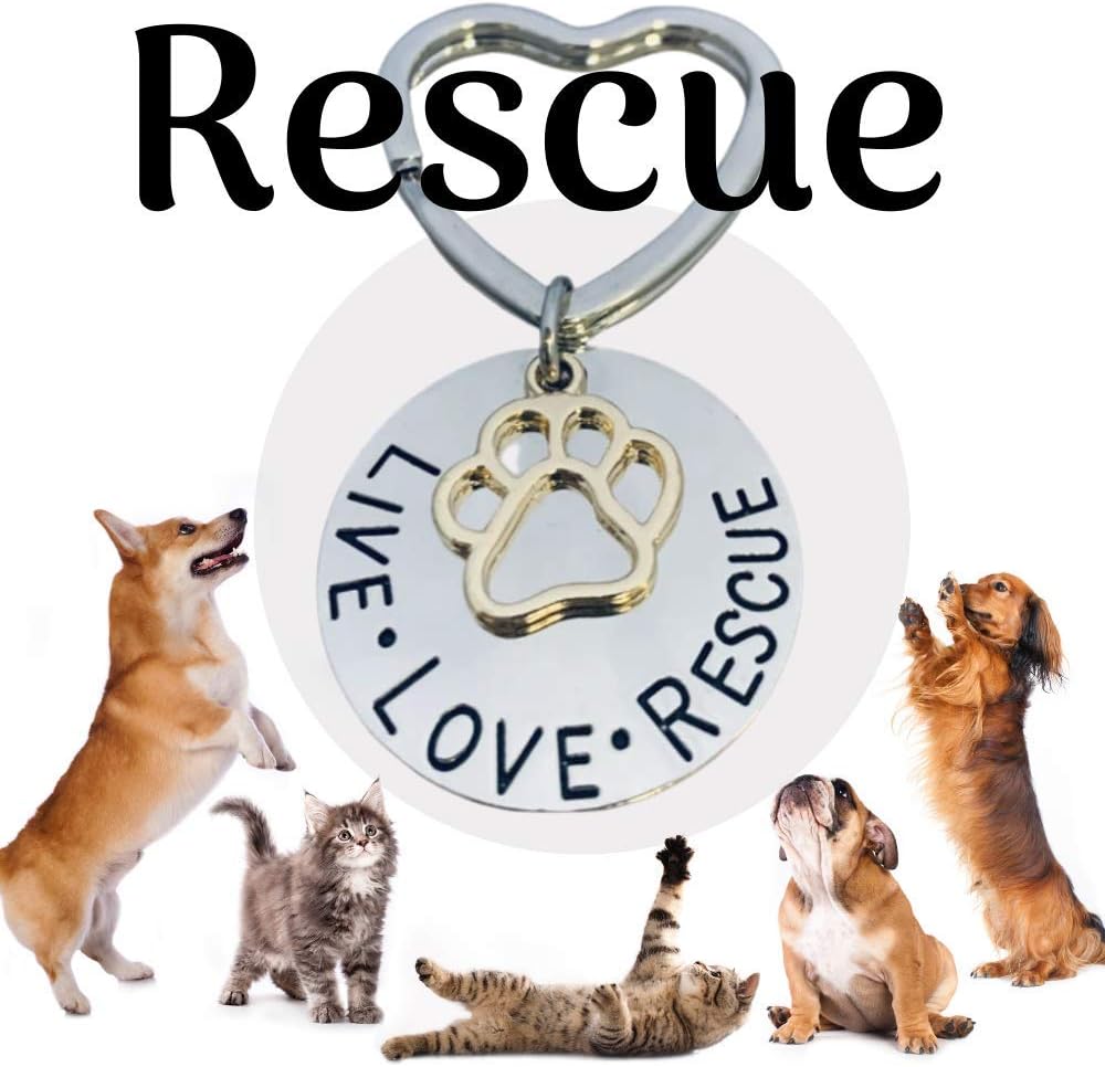 Infinity Collection Pet Rescue Keychain, Engraved Live, Love, Rescue Charm with Paw Print, Two-Tone Silver & Gold Accessories, Gifts for Dog & Cat Lovers