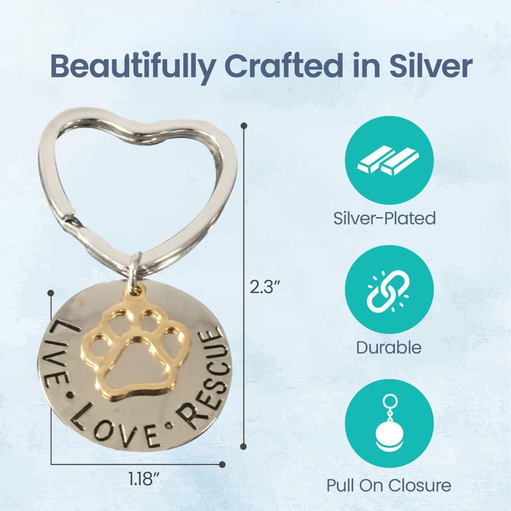 Infinity Collection Pet Rescue Keychain, Engraved Live, Love, Rescue Charm with Paw Print, Two-Tone Silver & Gold Accessories, Gifts for Dog & Cat Lovers