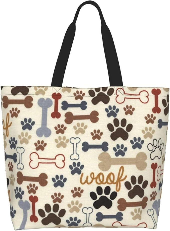 Novelty Dog Pug Large Tote Bag Casual Shoulder Bags Reusable Grocery Handbag For Women Travel Shopping