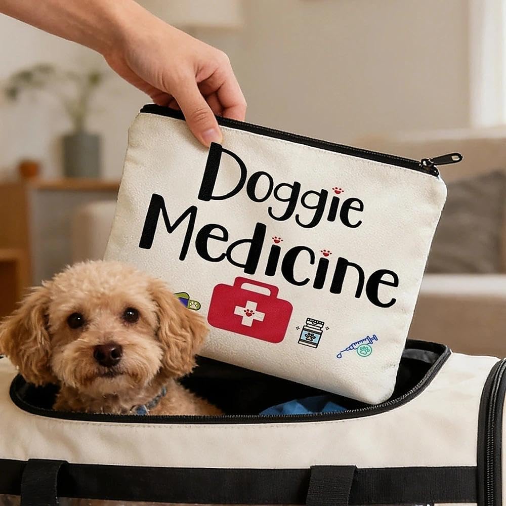 Doggie Medicine Makeup Bag Pouches for Dog Lovers Owners Birthday Gifts for Pet Lovers Vet Tech Travel Cosmetic Storage Bags Dog Meidicne Meds Pills Cosmetic Pouch Travel Toiletry Bags