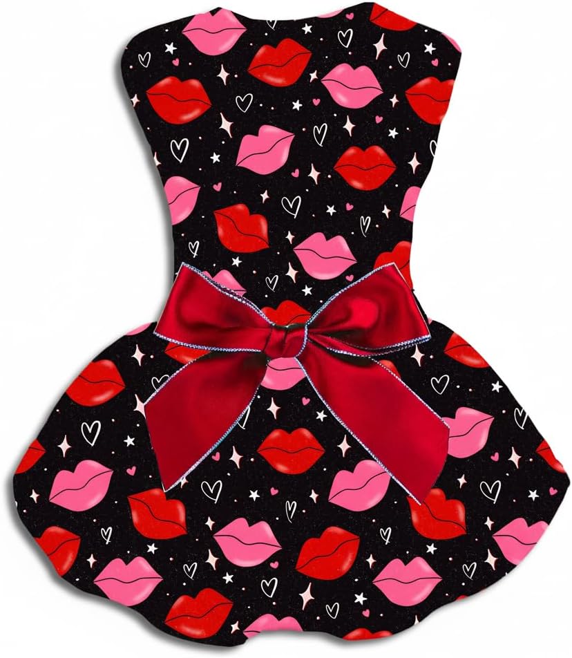 Valentine’s Day Dog Dress Cute Heart Pattern Puppy Skirt Adjustable Pet Outfit for Small & Medium Dogs Holiday Party Costume for Dogs