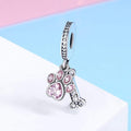 Dog Paw Charm for Charms Bracelet Pink Crystals Paved Dangle Charms Birthday Jewelry Gifts for women