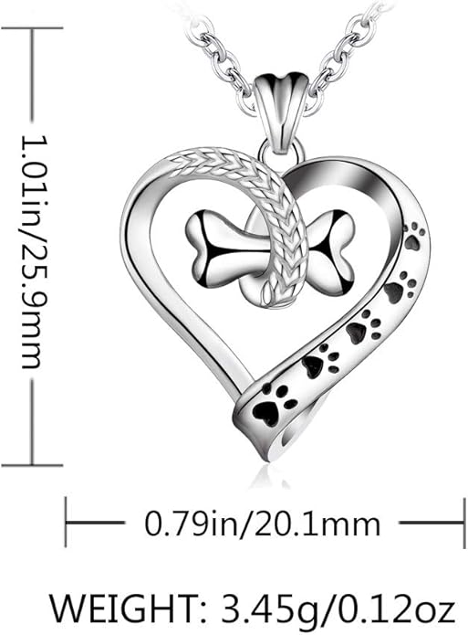 EUDORA 925 Sterling Silver Necklace Cute Dog Paws with Bone, Heart Shape Pendant 18", Gift for Dog Owner