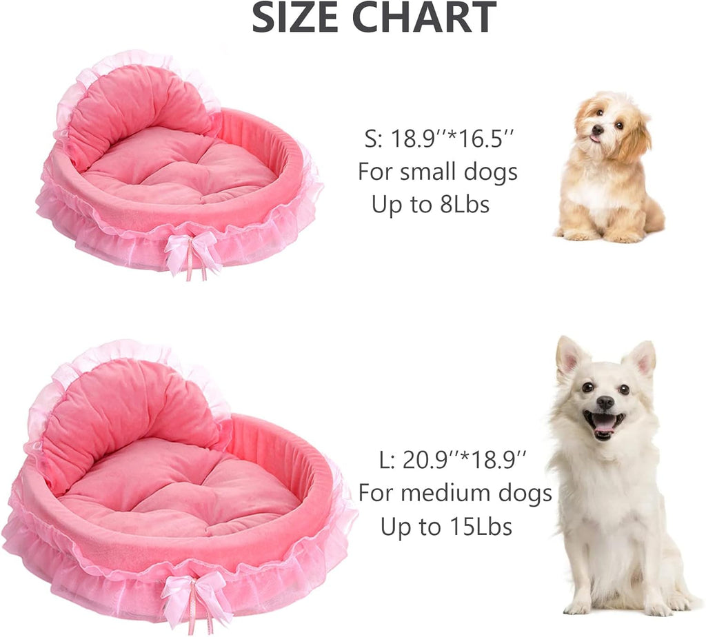 pawstrip Pink Dog Bed Washable Princess Cat Couch Soft Plush Pet Sofa Nest Mat Snuggle Kitten Puppy Cave Beds Cute Cozy Kitten Doggy Kennel Cushion Small Medium Dogs Cats Sleeping Pad