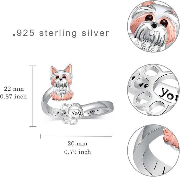 Pug/Yorkie/German Shepherd/Corgi/Maltese/Border Collie/Schnauzer/Golden Retriever/Dachshund Ring 925 Sterling Silver Cute Dog Rings for Women Dog Jewelry Gifts for Women Dog Lover