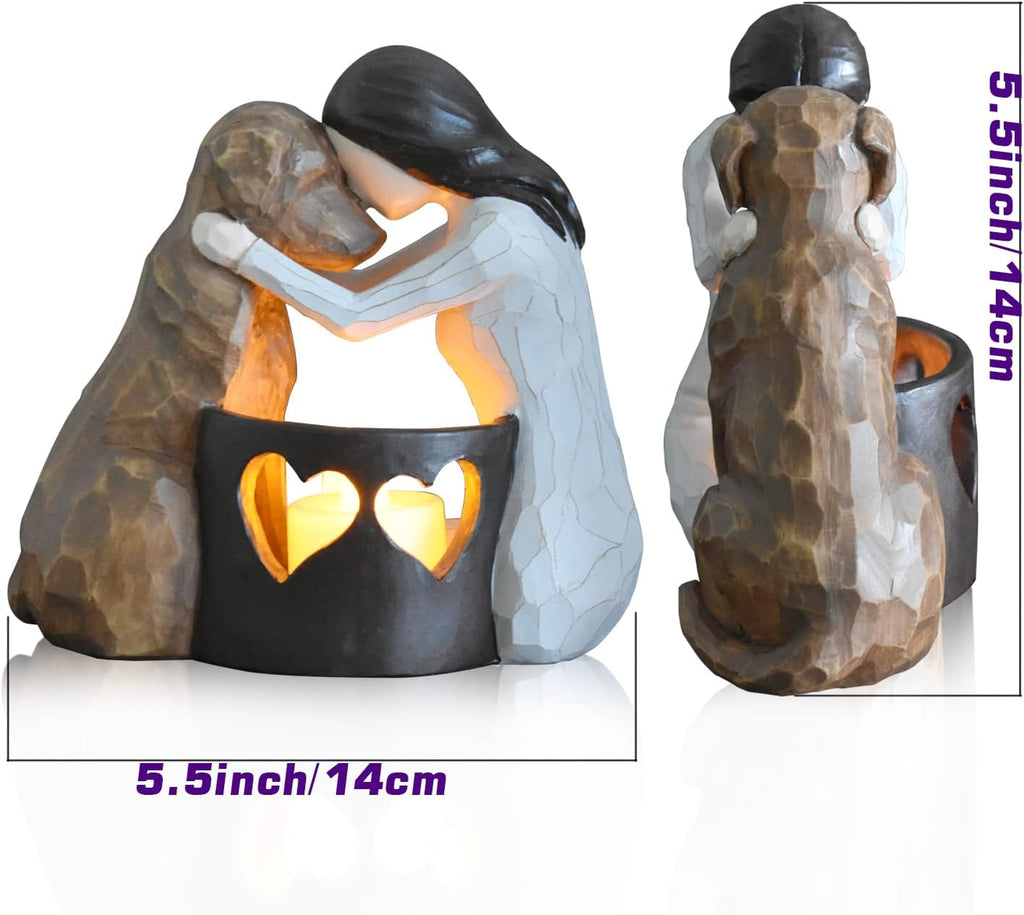 Dog Memorial Gifts，Pet Loss Gifts，Hand-Sculpted Dogs Passing Away Sympathy Gift，Remembrance Gift ，Dog Lovers Candle Holder Statue with LED Candle