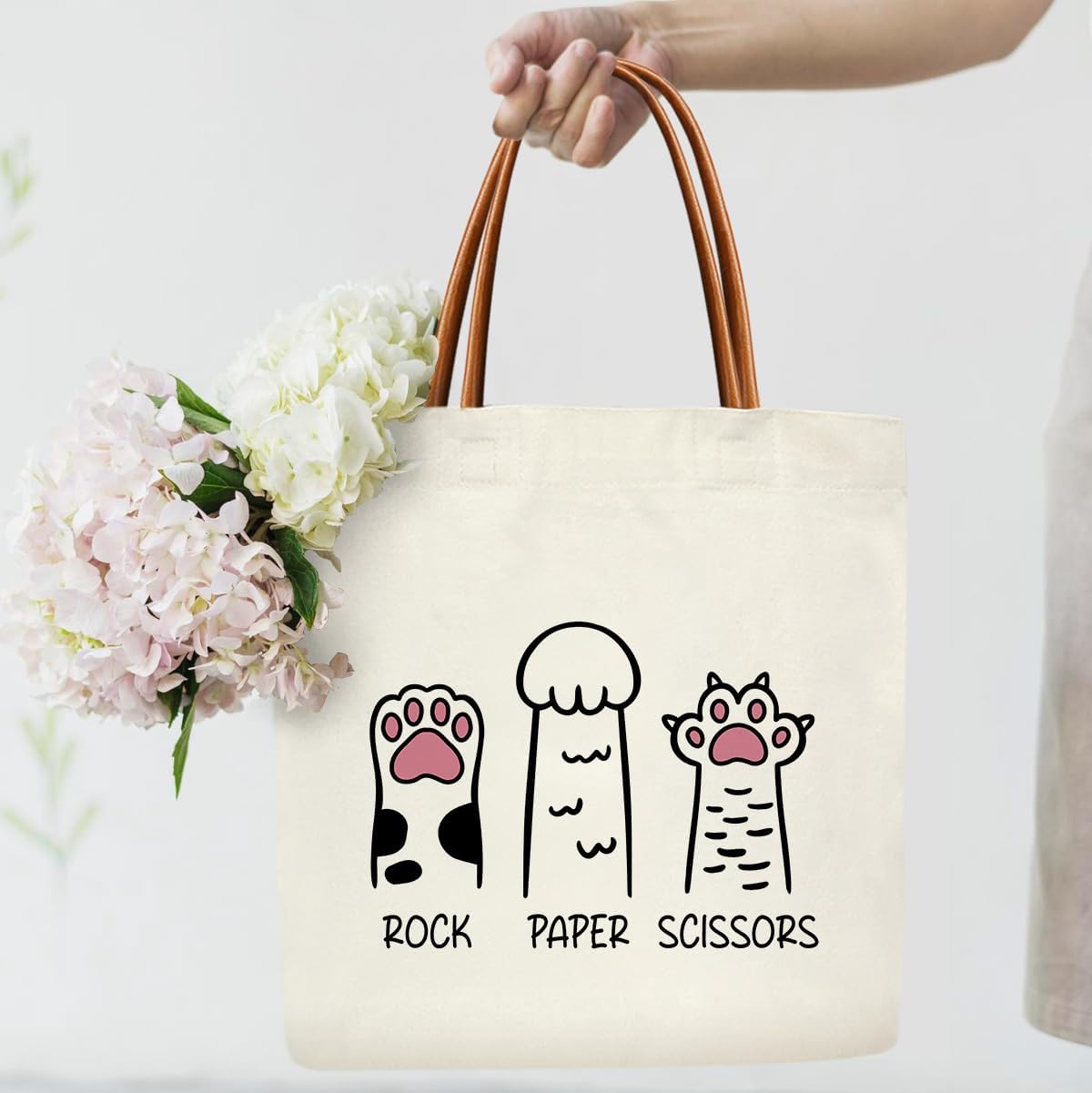 Pet Paw Canvas Tote Bag for Women, Dog Cat Aesthetics Tote Bag, Dog Cat Mom Gifts for Women Pet Owner Reusable Christmas Gifts Beach Bags -07