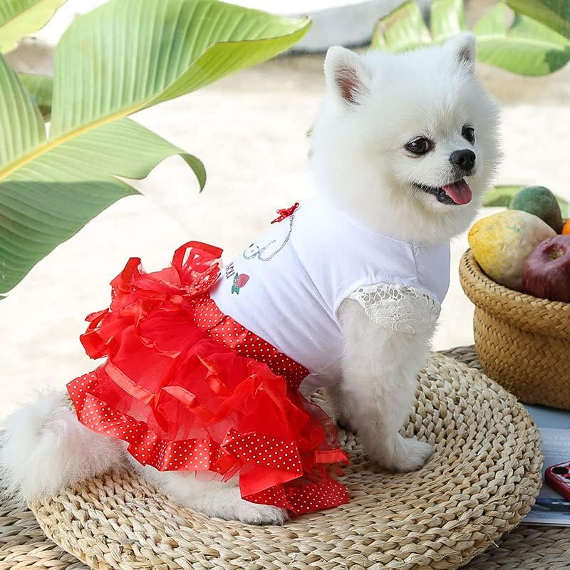 Cute Pet Frilly Dress for Dogs and Cats - Spring and Summer Fruit-Themed Party Gown for Small, Medium, and Large Breeds
