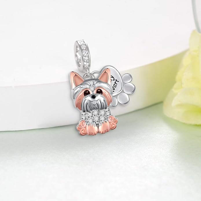 Yorkie/Pug/Maltese/German Shepherd/French Bulldog/Schnauzer/Greyhound/Poodle Charm 925 Sterling Silver Cute Dog Charms for Bracelets Dog Jewelry Gifts for Women
