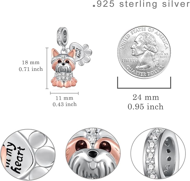 Yorkie/Pug/Maltese/German Shepherd/French Bulldog/Schnauzer/Greyhound/Poodle Charm 925 Sterling Silver Cute Dog Charms for Bracelets Dog Jewelry Gifts for Women