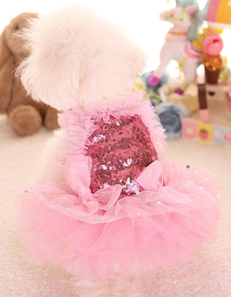 Fashion Sweet Puppy Dog Blingbling Princess Skirt Pet Dog Lace Cake Camisole Tutu Dress Pink Medium